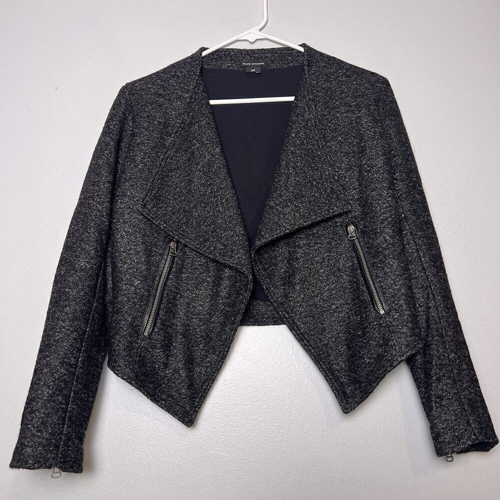 Club Monaco Women's Wool Blend Jacket Leather Trimmed Zipper Sz S